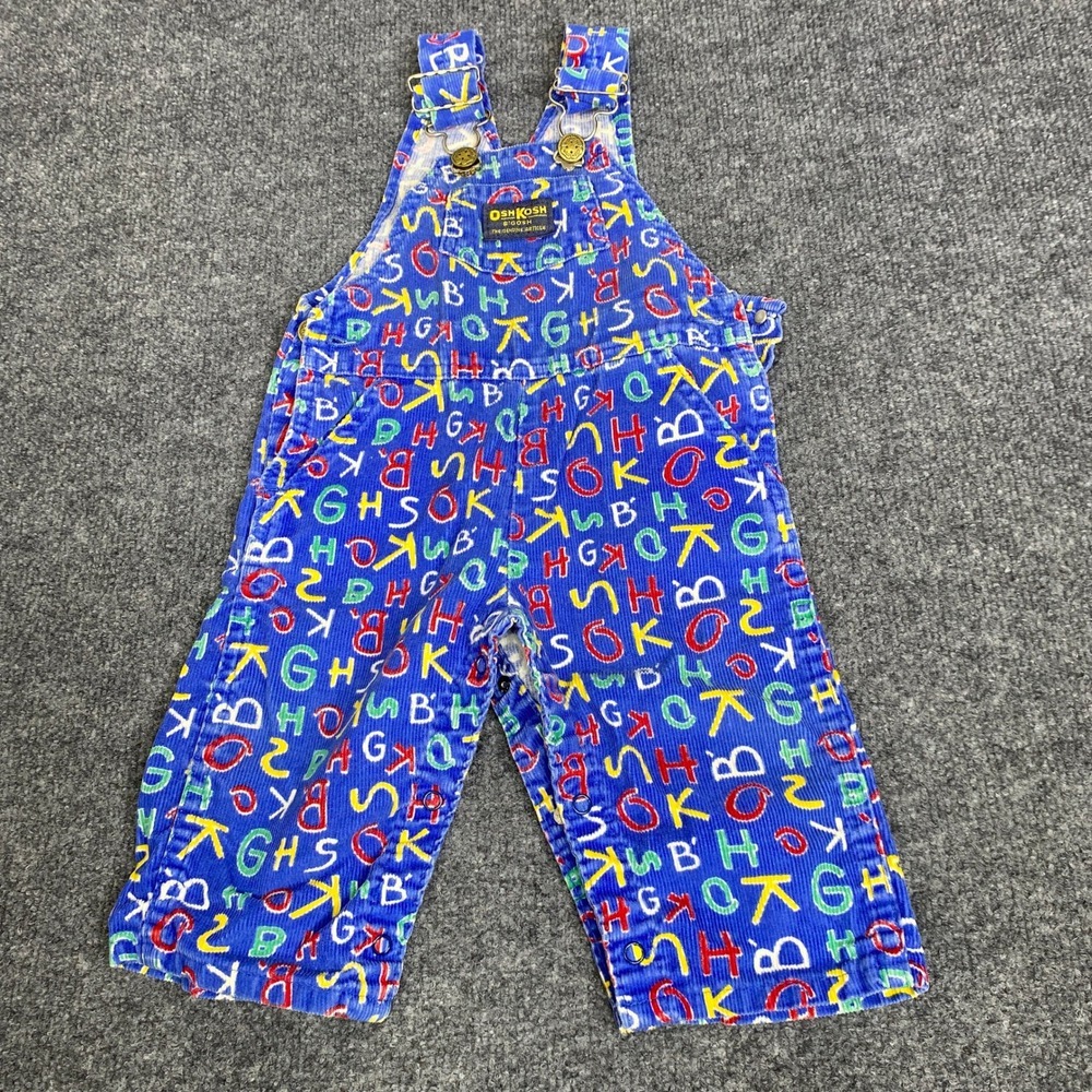 Vintage OshKosh Bgosh Alphabet Corduroy Overalls Blue 12 Months Made in USA 3054